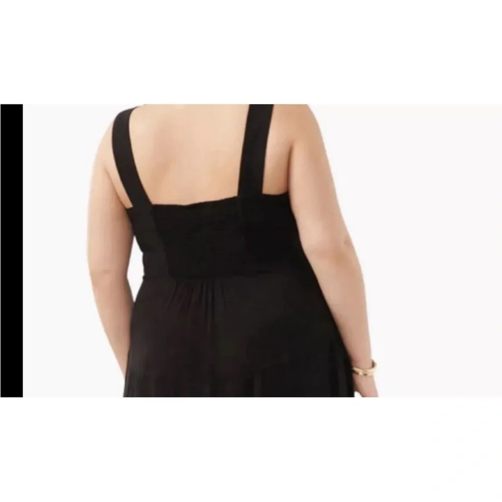 Vince Camuto Smocked Back Challis Tiered Maxi Dress - Black  Plus Size 1X New - Picture 4 of 15